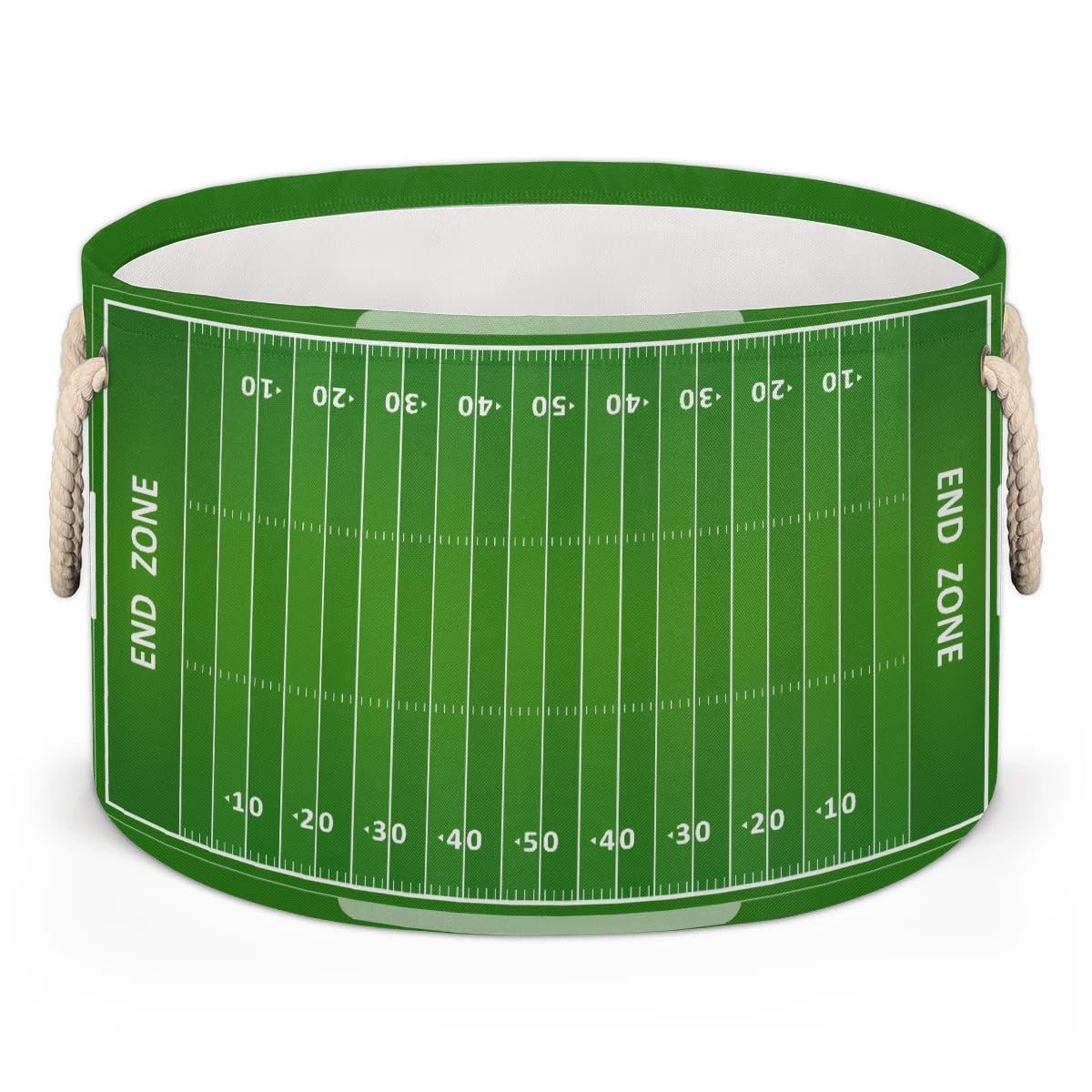 Large Round Storage Basket Sports Football Field Collapsible Circle Storage Bin Laundry Hamper With Handle for Kids Boy Girls Toy Bedroom Living Room Nursery Home Room Decor Storage Organizer Green