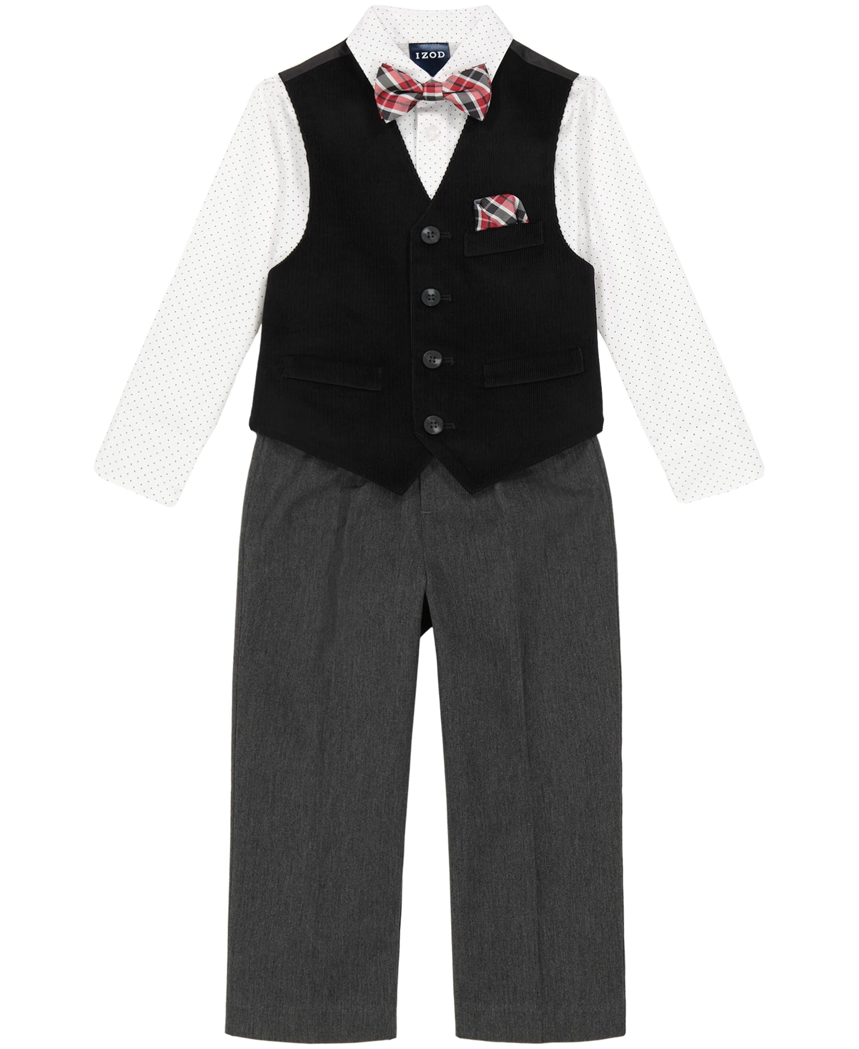 IZOD Boys' 4-piece Formal Dress Up Suit Set, Vest, Pants, Collared Shirt, and Tie