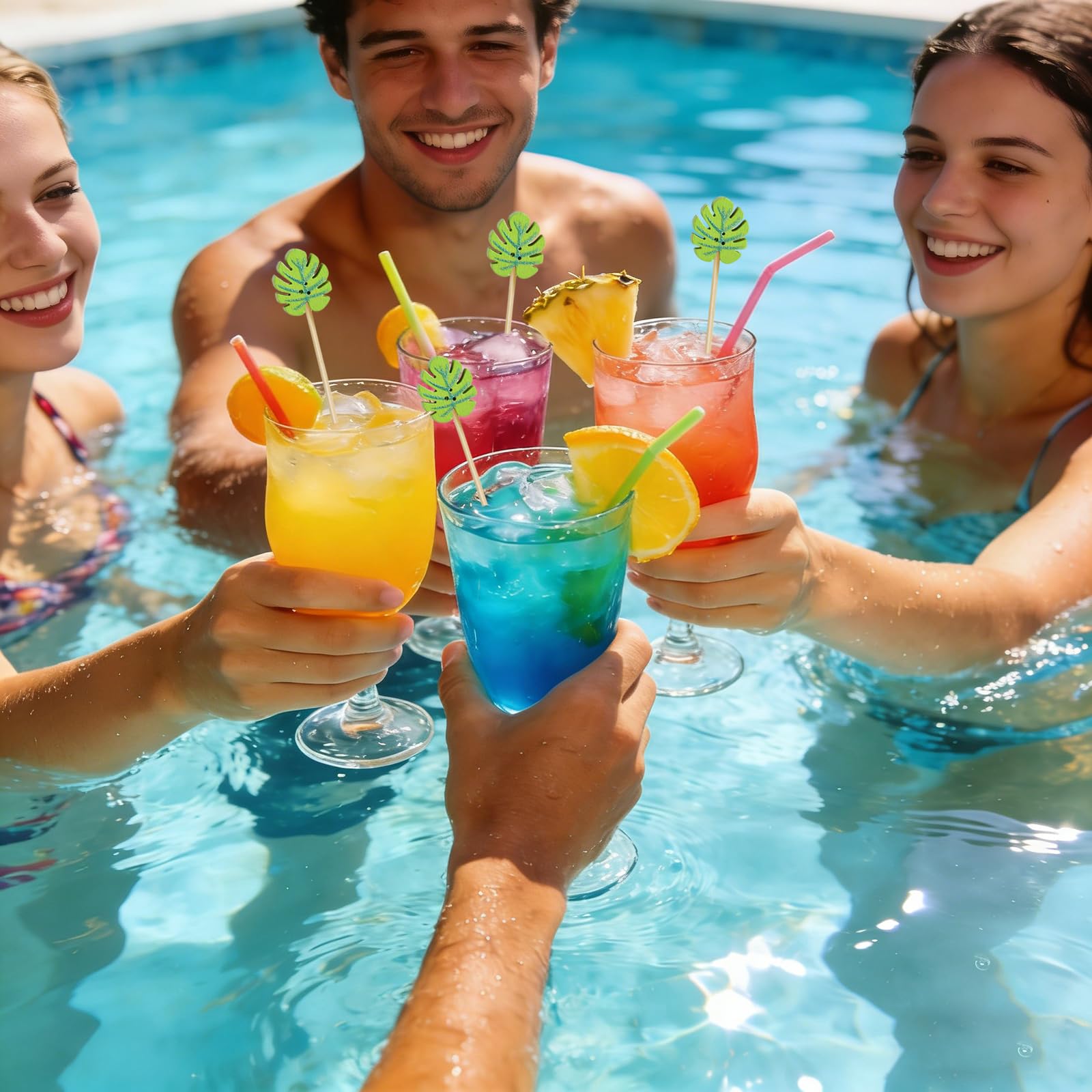 Lysjoy Palillos para Aperitivos Verano, 100 PCS Brochetas de Cóctel Palillos Decorativos, Decorativos Cocktail Fruta Decoraciones para Fiestas en la Playa y Cumpleaños de Verano (C)