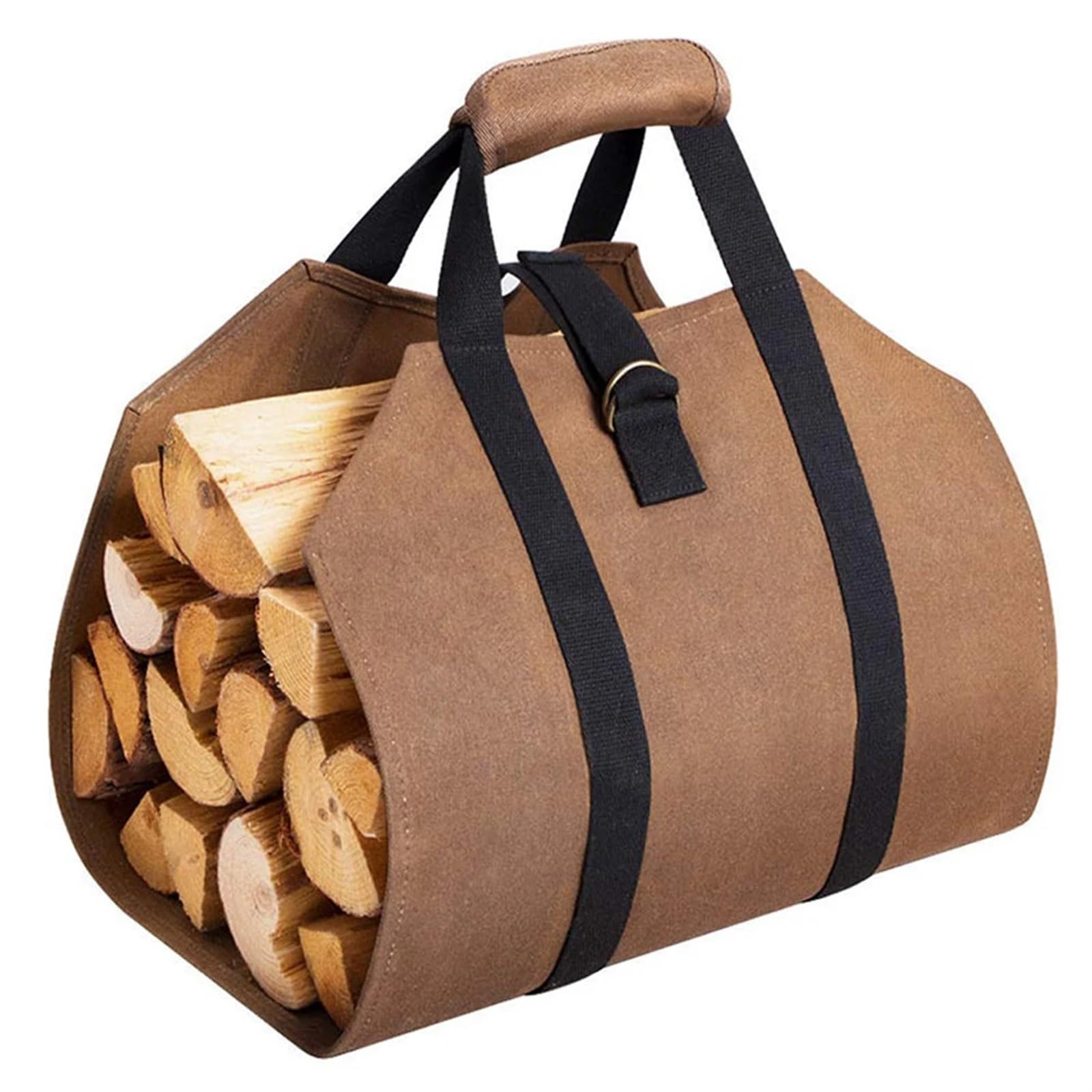 VAYEODEYU Firewood Storage Bag Brown Canvas Camping Tent Travel Log Carrying Bag