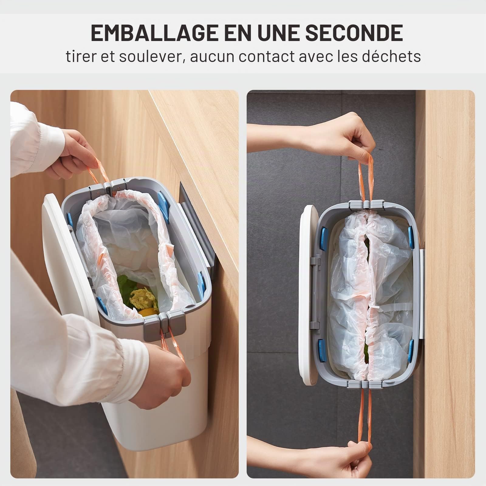 ELPHECO Poubelle à Suspendre Avec Couvercle - Compost de Cuisine Pour Dessous d'Évier, Murale en Plastique, Petite Poubelle Avec Couvercle Pour Placard