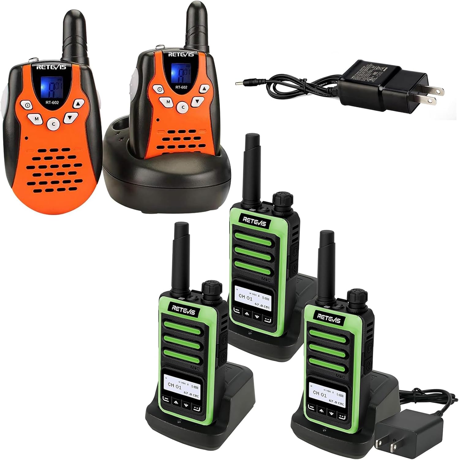 Retevis RT602 Walkie Talkies 1 Pair and RB66S Walkie Talkie 3 Pack,KidsToy with Batteries Charger Station,Toy Walkie Talkie Kids Gifts for Boys Girls Neighborhoods Outdoor