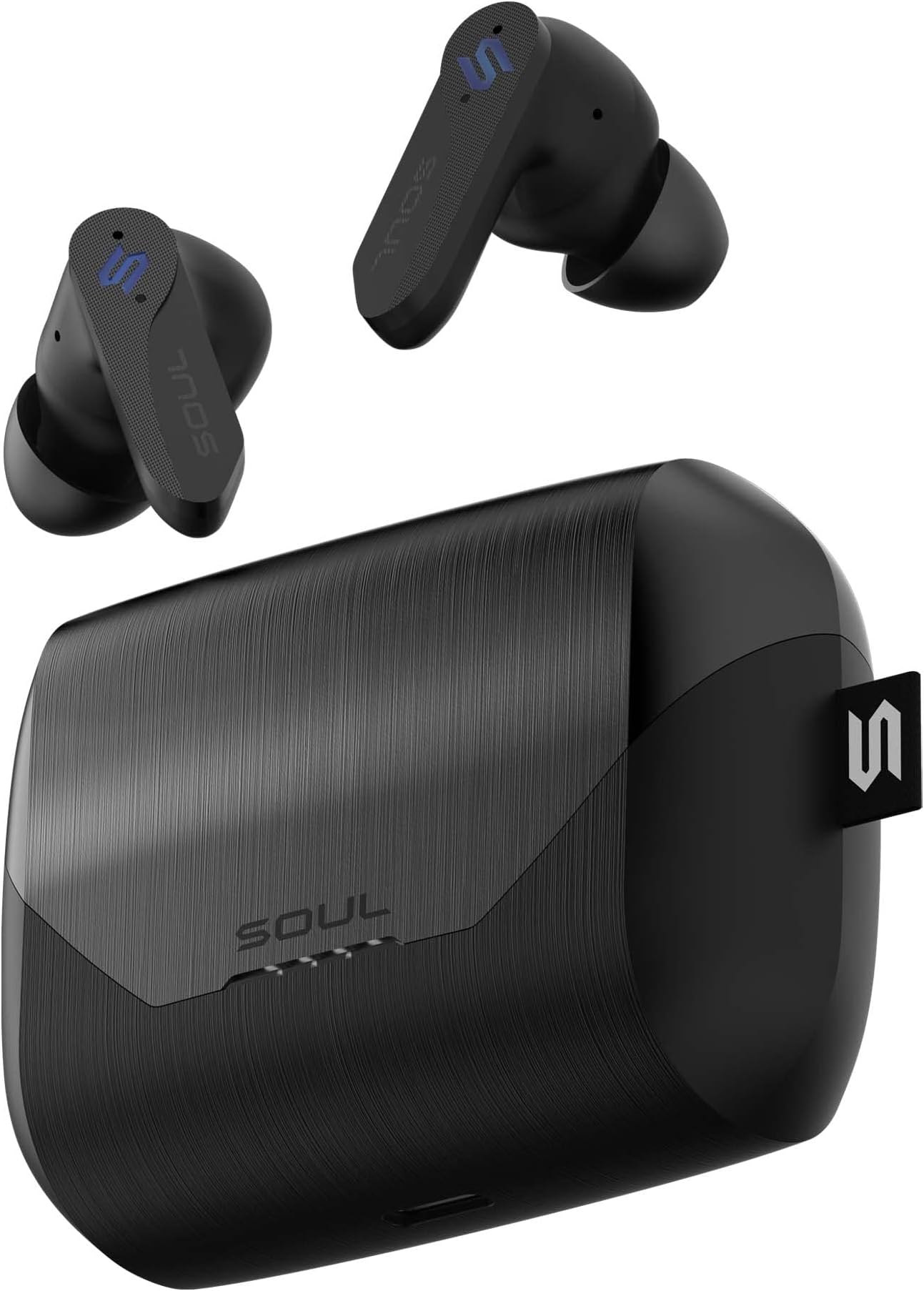 New Soul S-Play Bluetooth Wireless Earbuds | 40ms Low Latency, Gaming, and Entertainment In-Ear Headphones with Microphone | Water Resistant, Wireless Charging Case, 28 Hours of Playtime | Omega Black