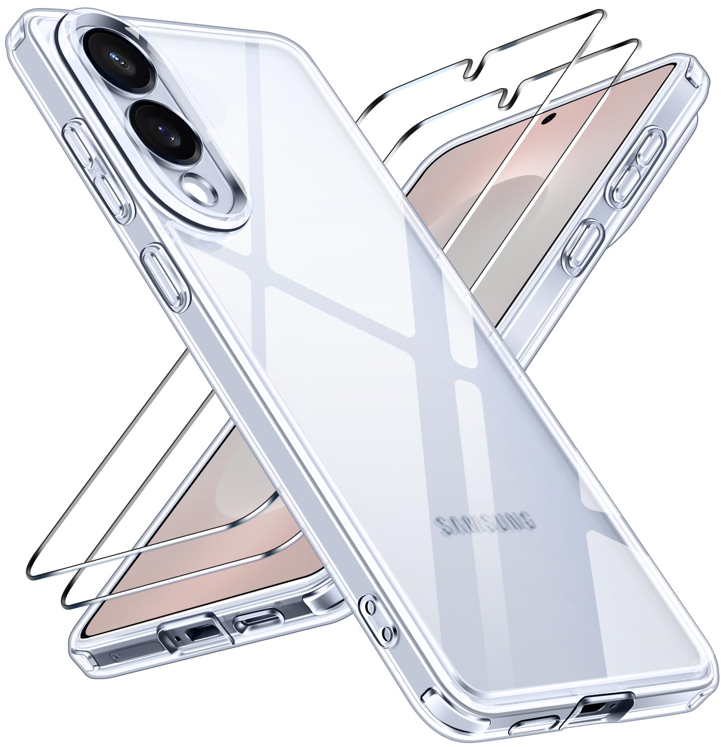 iVoler 3-in-1 Case for Samsung Galaxy S25 Edge 5G 6.7” with 2 Pack Tempered Glass Screen Protector, [Military Grade Drop Protection] Slim Silicone Phone Case Clear [Anti-Scratch][Non-Yellowing]