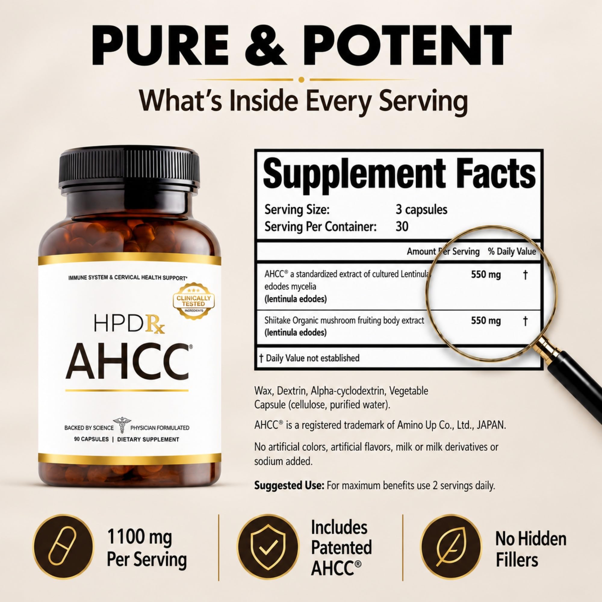 HPD Rx Premium AHCC & Shiitake Mushroom 1100 mg | 30-Day Supply, 1-Pack — Amazon image 6