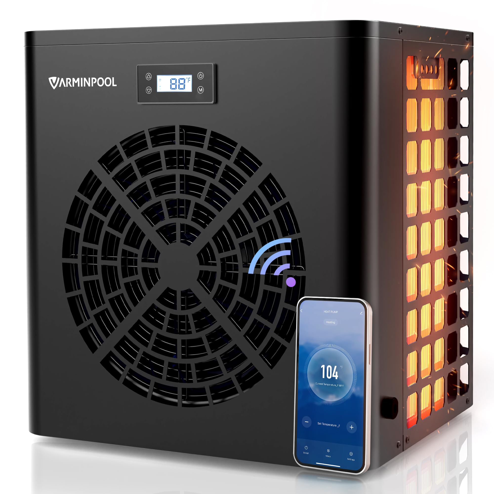 VARMINPOOL 16000BTU Pool Heat Pump for Above Ground Pools, Electric Pool Heater for 5400 Gallons, WiFi Control, Energy-Saving Smart Inverter, Titanium Heat Exchanger, 110V