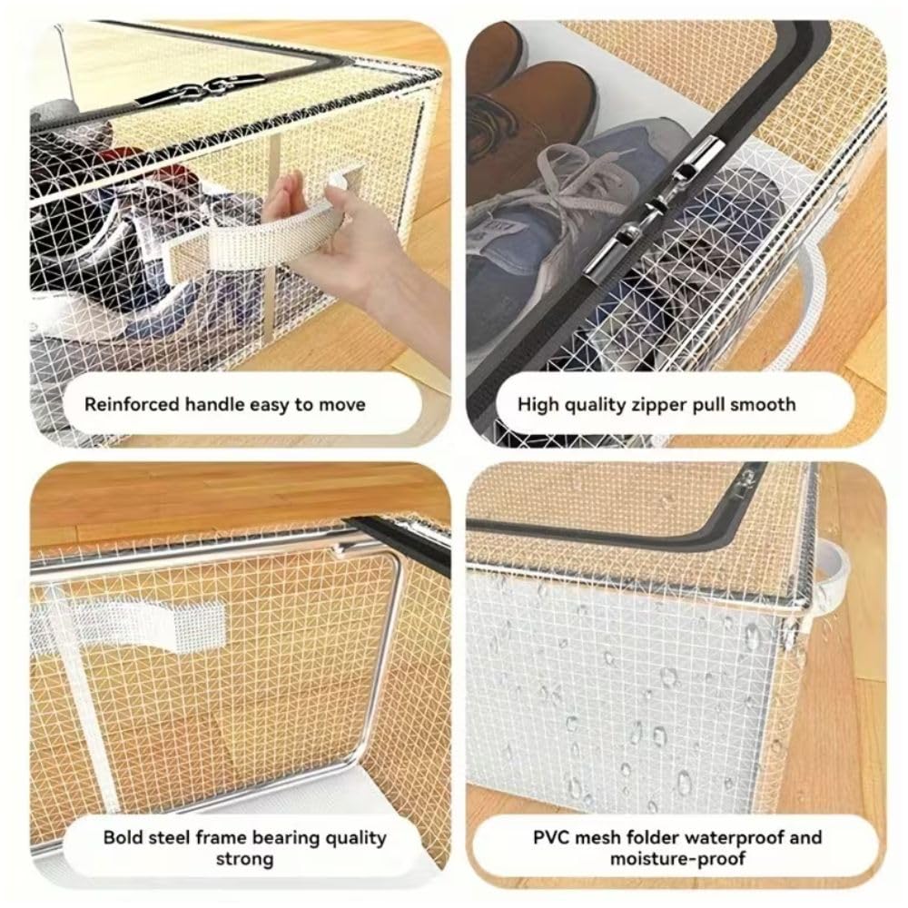 Parssufy® Large Capacity Shoe Storage Boxes with Double Steel Frame, Clear Plastic Stackable Shoe Organizer for Closet, Foldable Space-Saving Sneaker Shoe Rack Containers (PACK OF 3) 3
