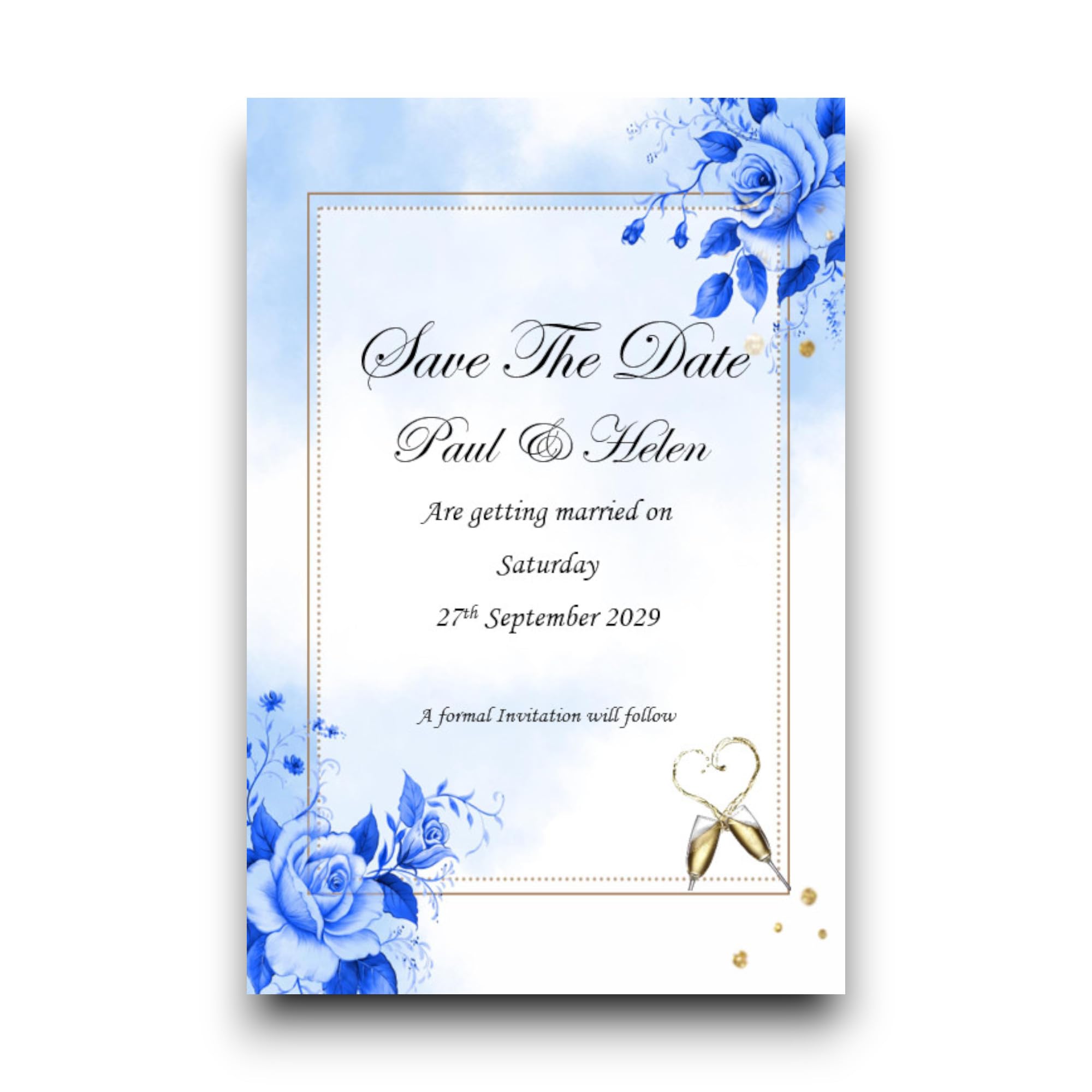 100 Personalised Wedding Blue Rose Save The Date Cards with Envelopes SD5