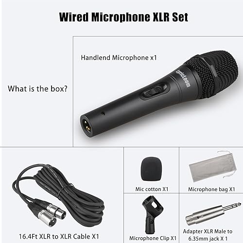 Miniatura 2 de LyricLoom Juego de micrófono profesional XLR con cable, micrófono dinámico vocal de metal con cable XLR macho a hembra de 16.4, micrófono con