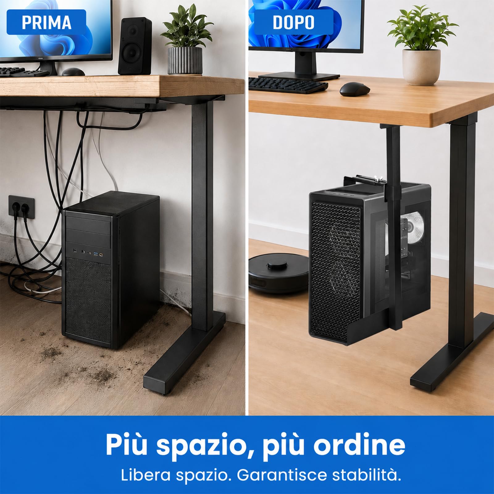 Supporto per PC sotto scrivania, scrivania regolabile in altezza, per la maggior parte delle case del computer, fino a 30 kg, altezza regolabile 50-530 mm, girevole a 360°