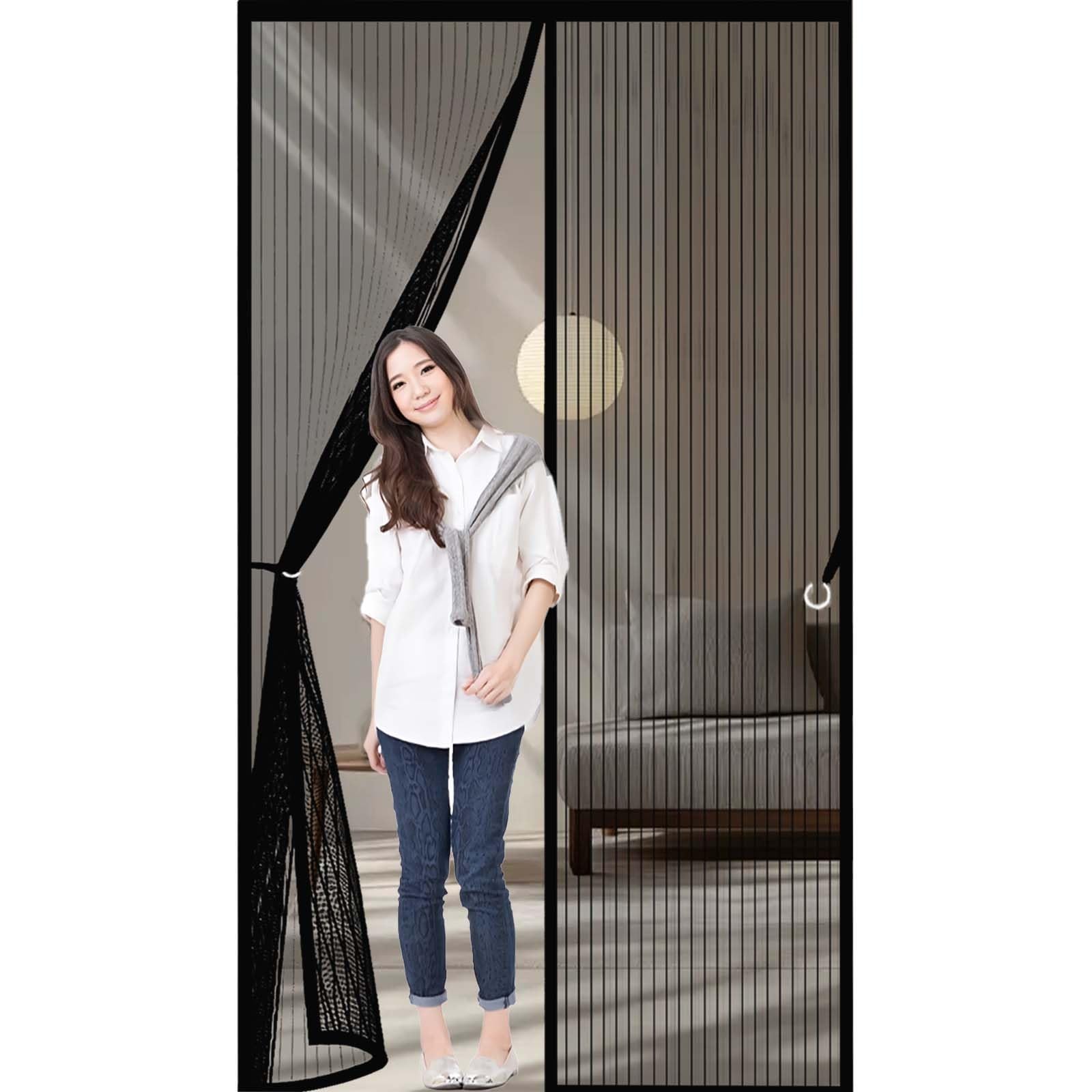 Magnetic Screen Door 100x210cm(WidthxHigh) Durable, Keeps Bugs Out, Kid and Pet Friendly Magnetic Door Curtains Fly Screen Lets Fresh Air in, Hundreds of Sizes, Black