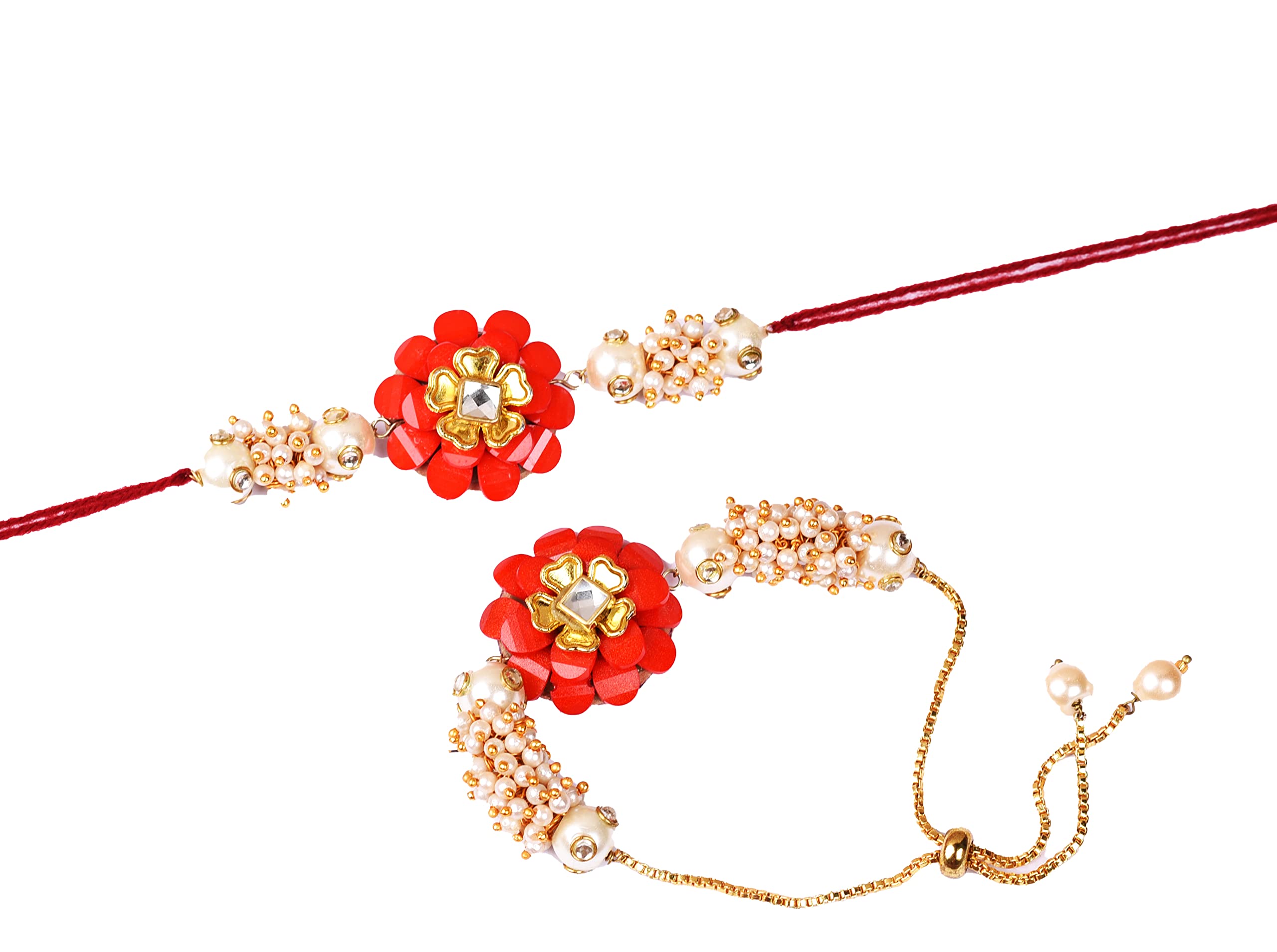 Pzyvelines- Stone, Kundan With Pearl Combo Rakhi For Bhaiya and Bhabhi- Pair Rakhi (Red Flower) (B0B51D2MB5) Amazon Price History, Amazon Price Tracker