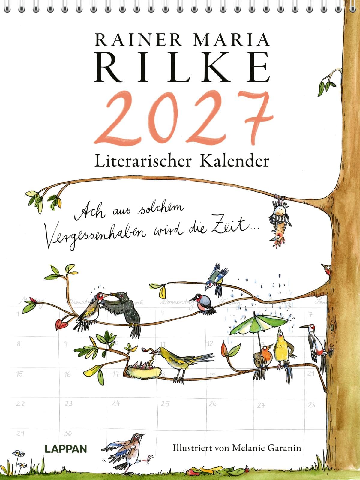 Rilke-Kalender 2027 - Wandkalender: Großer Monatskalender im Hochformat mit Spiralbindung | Küchenkalender mit Gedichten des Lyrikers und wunderschönen Illustrationen