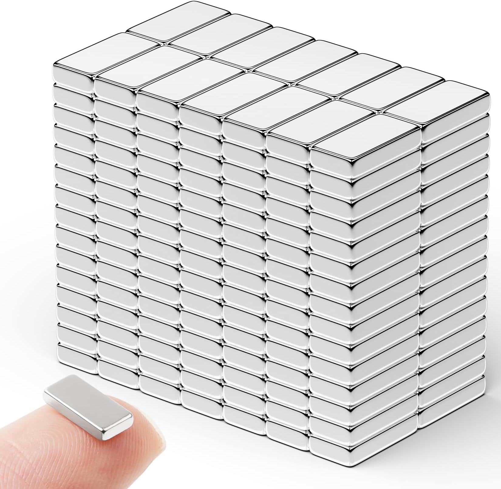 FINDMAG 200Pcs Neodymium Bar Magnets, Rare Earth Magnetic Bar, Magnets Bar for Fridge, Locker, Whiteboard, Science, Tool Storage – 10x5x2mm (Silver)