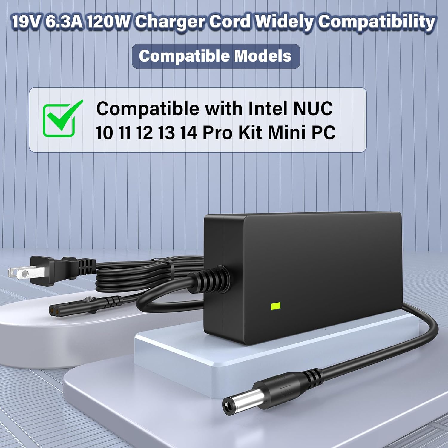 19V 6.3A 120W Mini PC Charger Replacement Fit for Intel NUC Mini Desktop Computer, Power Cord AC Adapter Compatible with Intel NUC 10 11 12 13 14 Pro Performance Kit NUC10i7FNH Processor
