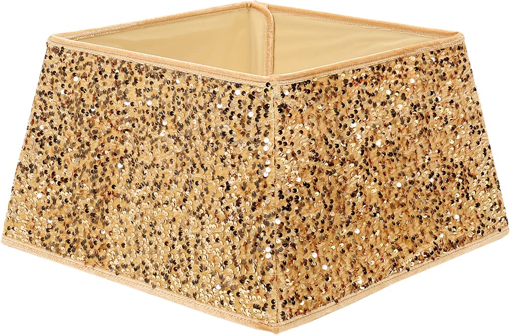 XmasExp Christmas Tree Collar 24 inch Sequin Tree Skirt for Christmas Holiday Home Decor Xmas Tree Ring Stand Base Cover Medium Size 4 Piece Champagne Gold