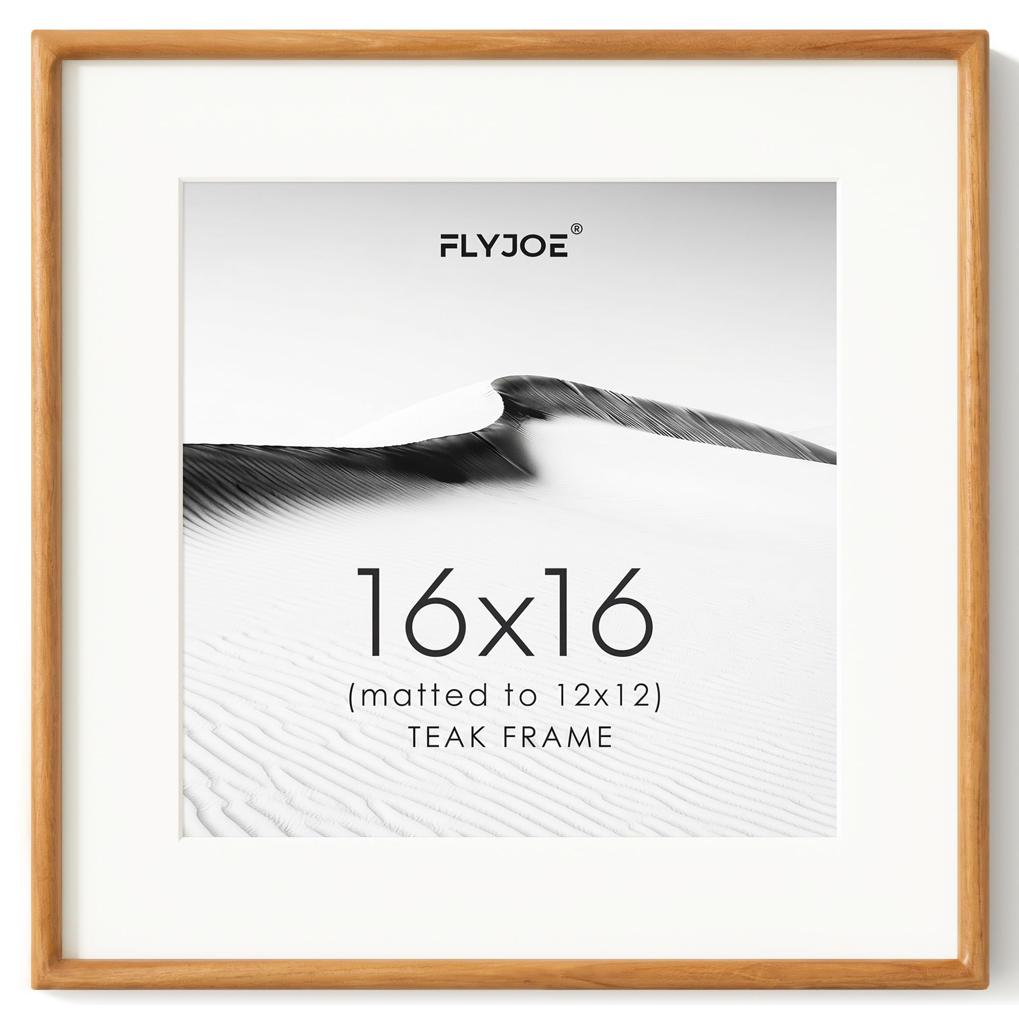 16x16 Picture Frame, Natural Solid Teak Wood Photo Frame, Square Angle
