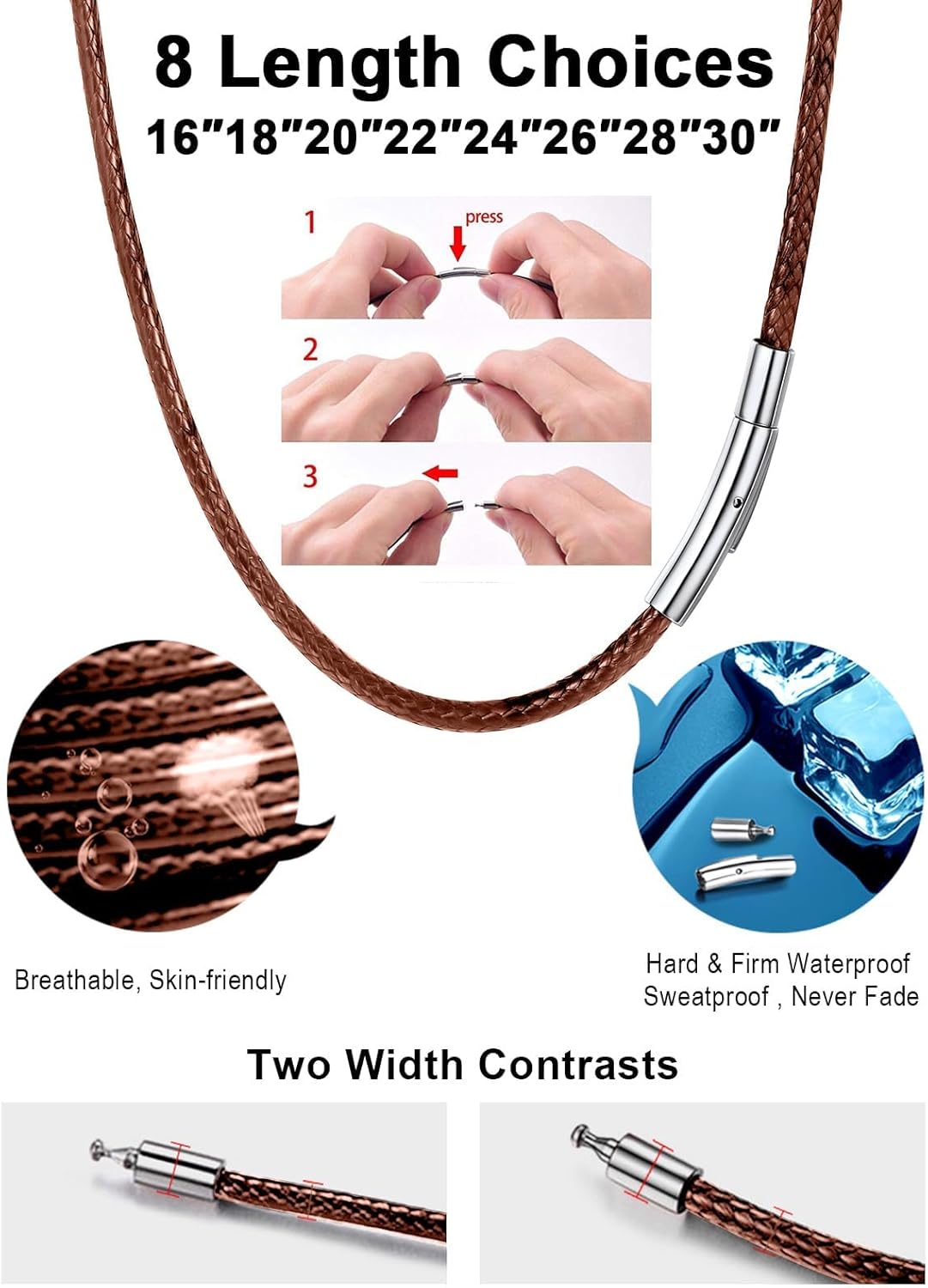 FaithHeart Braided Leather 2MM/3MM Necklace Cord for Men with Stainless Steel Snap Clasp, Waterproof Woven Wax Rope Chain for Pendant with Delicate Gift Box - Image 4