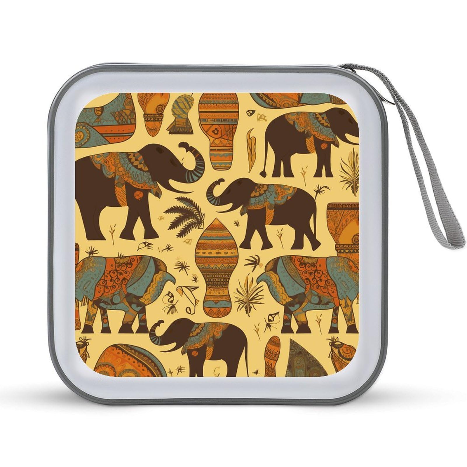 VstaDank Africa Elephant CD Case with Hand Strap Lightweight DVD Wallet Holder 40 Capacity CD/DVD Case Wallet Protective CD Wallet CD/DVD Portable Storage Binder for Car Home Office