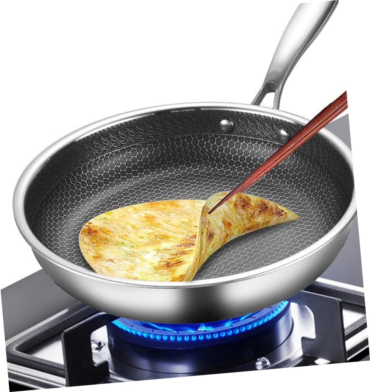 VALICLUD Stainless Steel Non-Stick Wok Pan Lid Heavy Duty Frying Pan for Induction and Gas Stoves Multi-Function Kitchen Cookware for Stir-Frying and Everyday Cooking