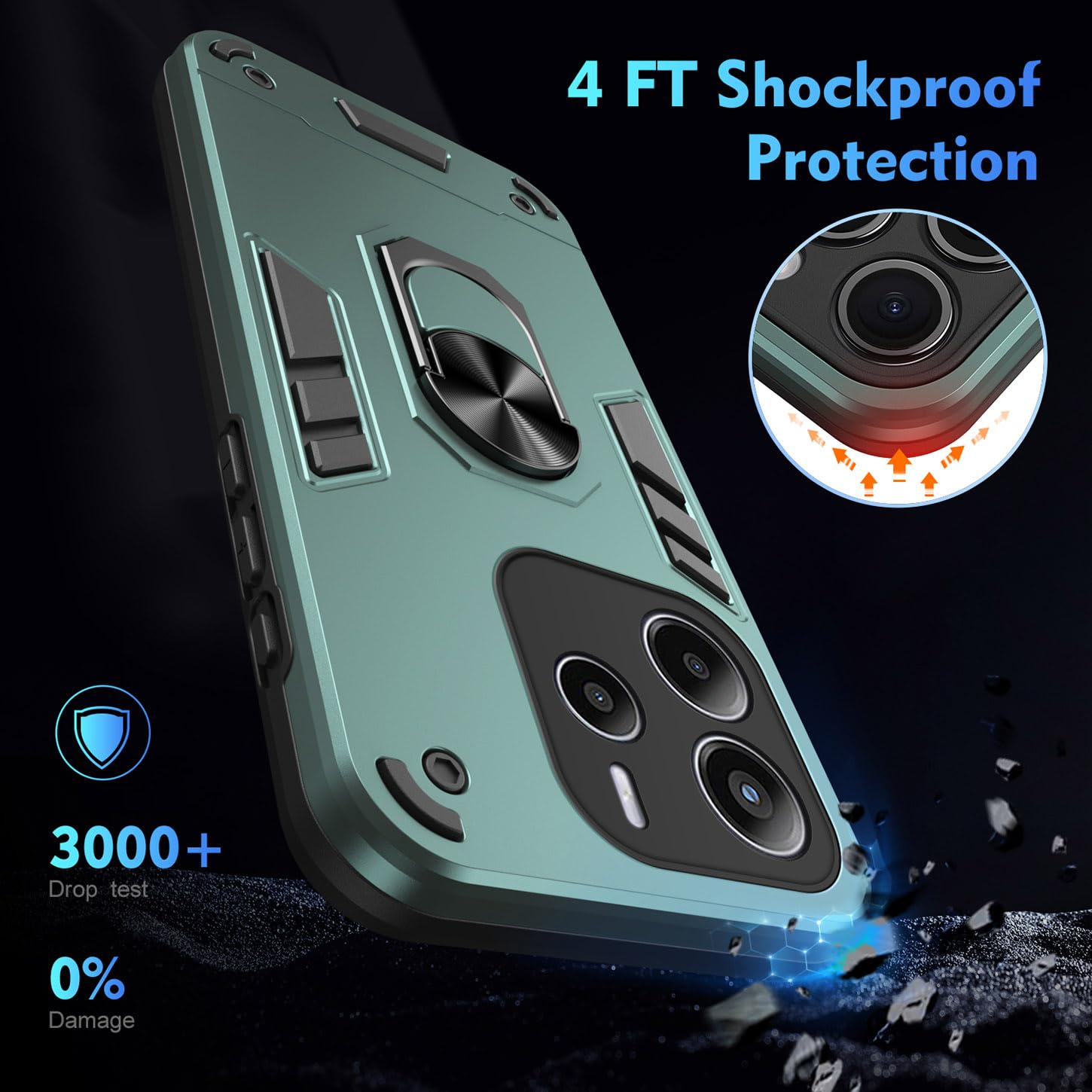 ILING Cover Per Xiaomi Redmi Note 14 4G, [Antiurto Militare] Traslucida Opaca Con Anello Porta Dito E Supporto - Blu Reale
