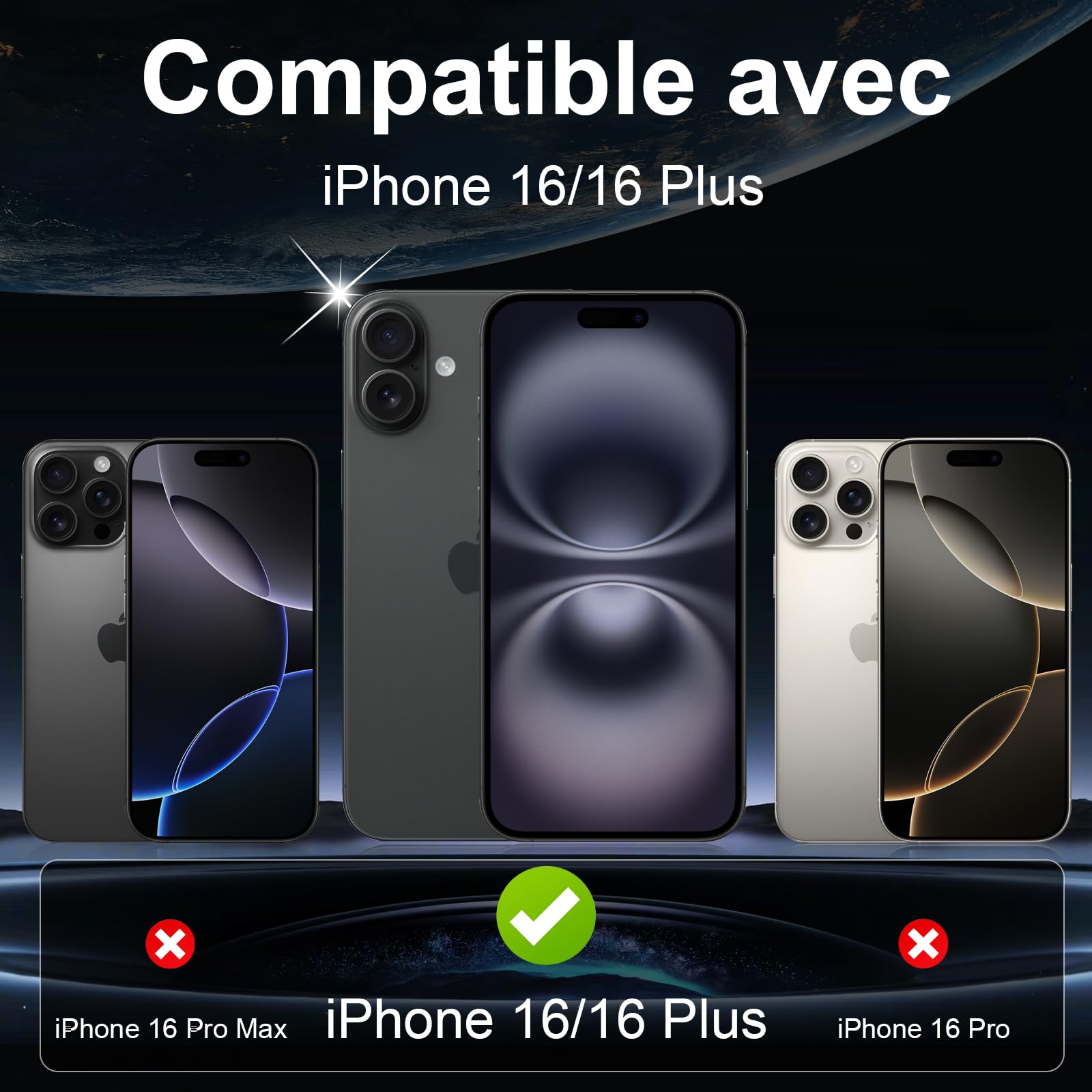 QULLOO Folia aparatu do iPhone 16/iPhone 16 Plus, twardość 9H szkło hartowane soczewka ochronna, przezroczysta ochrona przed zarysowaniami HD - 3 sztuki