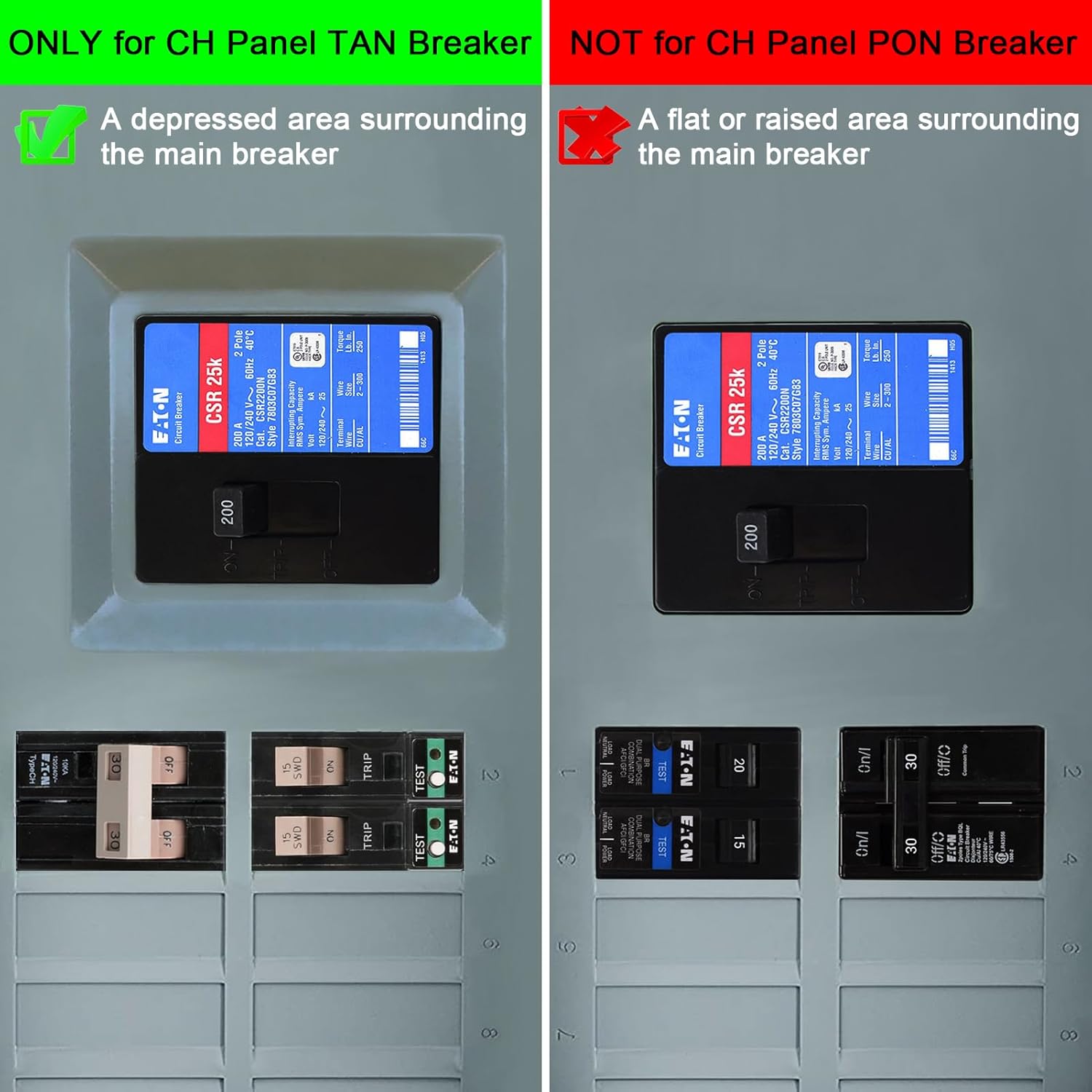 Generator Interlock Kit Compatible with Eaton Cutler Hammer Only CH SERIES TAN Breaker 150 and 200 amp Panels,Generator Horizontal Electrical Interlock Kit,1 1/2 in Spacing Between Main Branch Breaker