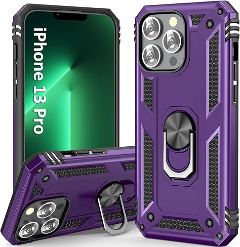 Funda para iPhone 13 Pro para mujer con anillo y soporte giratorio de 360 integrado para iPhone 13 Pro - Púrpura