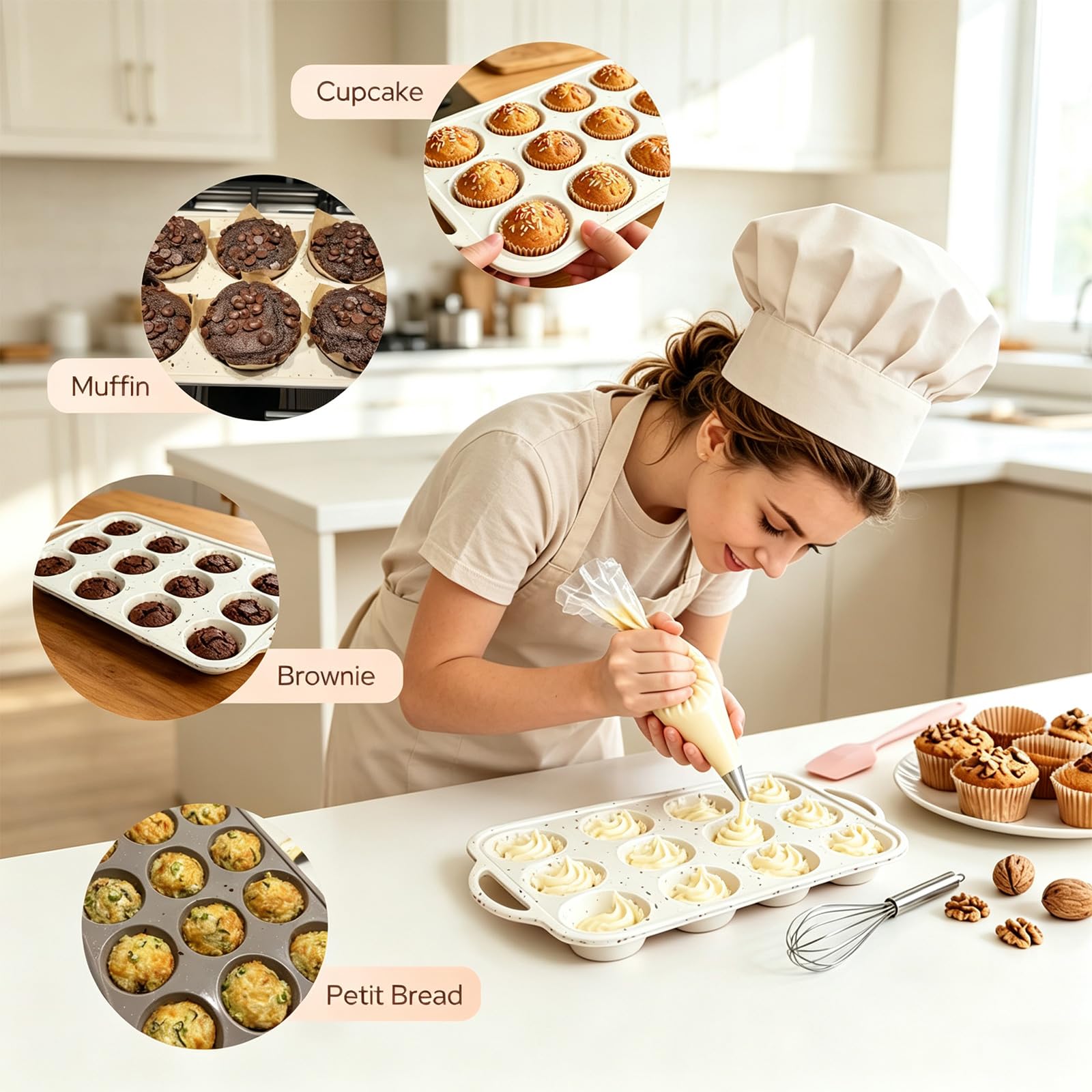Ensemble de 2 moules à muffins en silicone de qualité alimentaire, ustensiles de cuisson de cuisine, moule à cupcakes réutilisable à dégagement facile pour la cuisson par lots, four à micro-ondes, à à