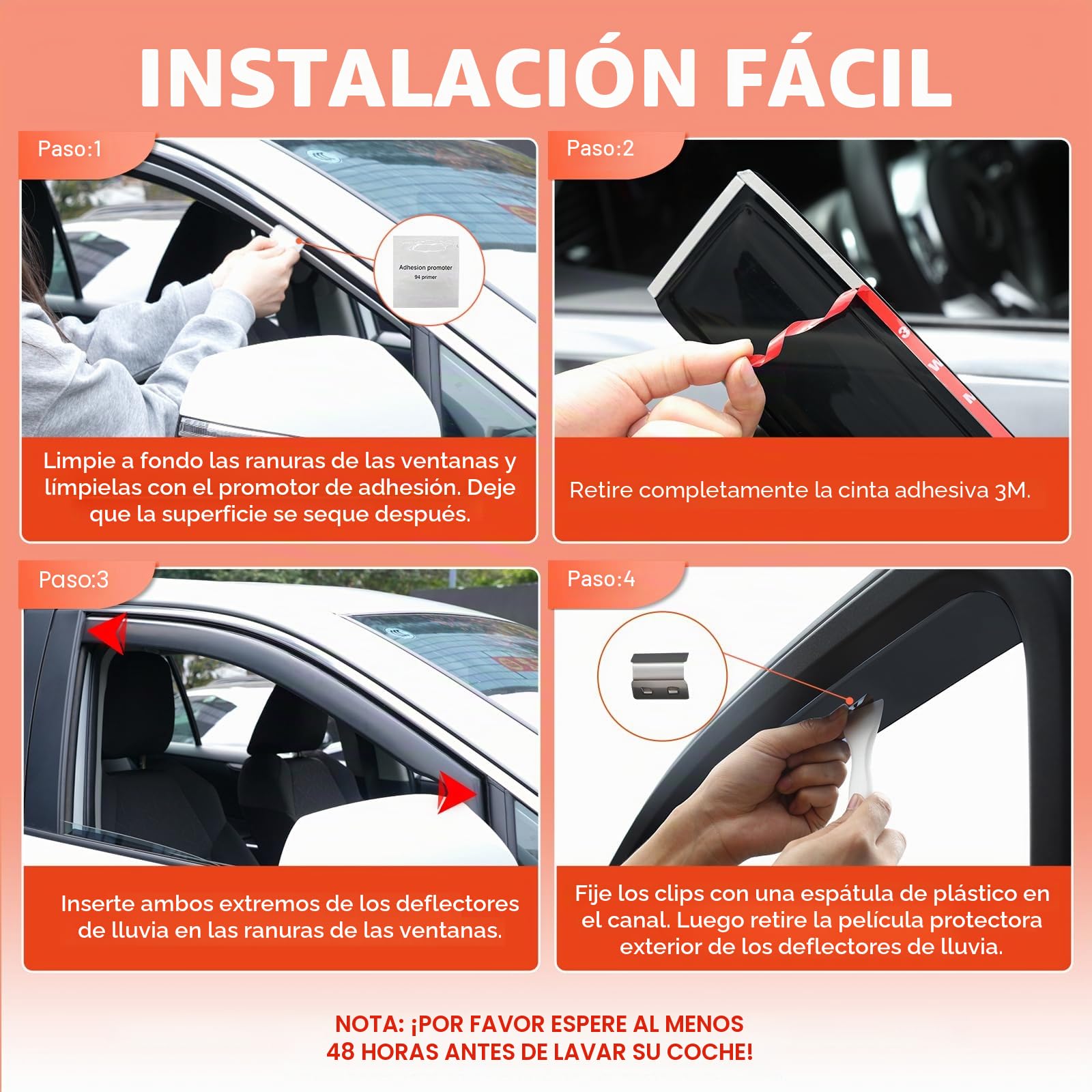 GEARMONSTER Deflectores de viento compatibles con VW T5 T6 2003 – 2024 – 2024, deflectores de lluvia integrados, deflectores de viento integrados, 2 unidades, color negro