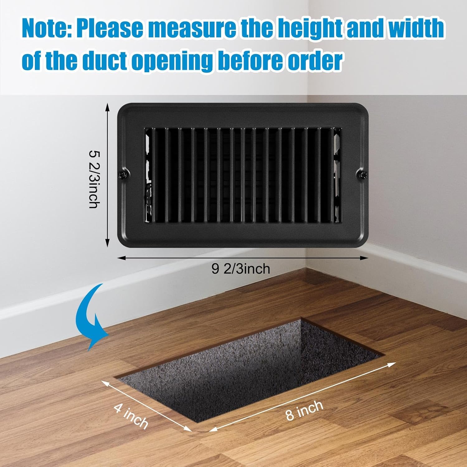 Therwen 20 Pcs 4" x 8" Floor Vents Register with Mesh Cover Trap Set Heavy Duty Vent Covers with Damper and Floor Register Screen Mesh Filters for Rv Mobile Replace(Frost Black, Black)