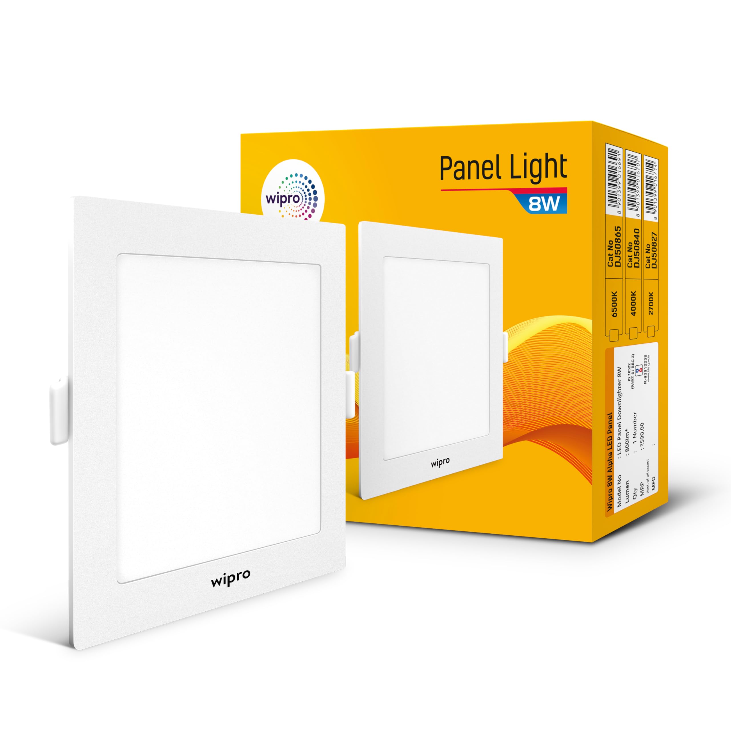 wipro Garnet 8W Square LED Alpha Panel | Neutral White (4000K) | Recessed Down Light for False Ceiling | Cutout - 110mm*110mm | Pack of 1