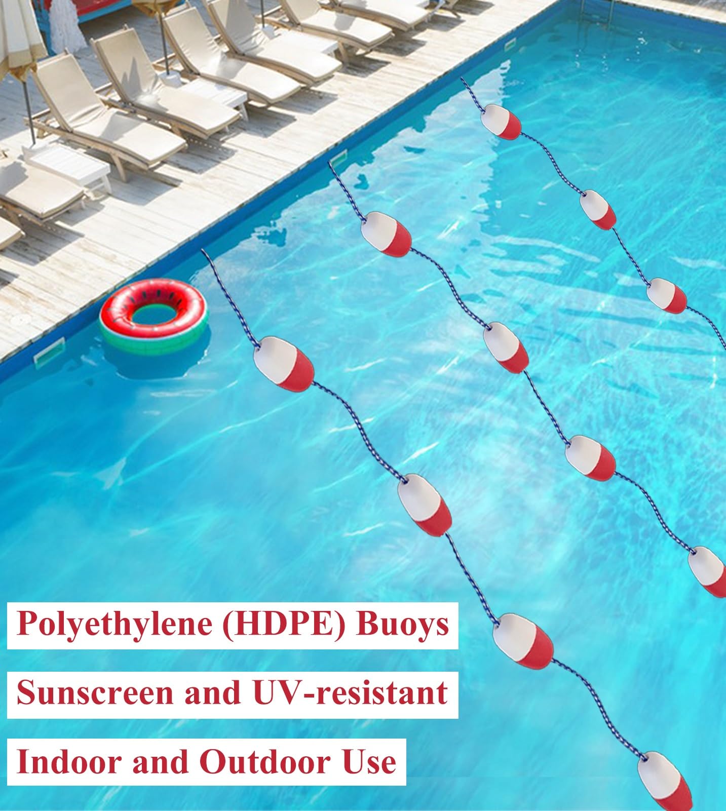 Questo divisore di corsie per Piscina Rosso - Corda Galleggiante di Sicurezza con Ganci, 20 m/65 Piedi per Piscine Interne/Esterne, Ideale per separare Le Zone Profonde e Poco Profonde, Boe