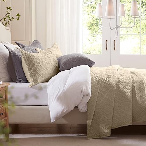 Miniatura 10 de LEAONME Juego de edredón (onda verde salvia, King (98 x 106 pulgadas)