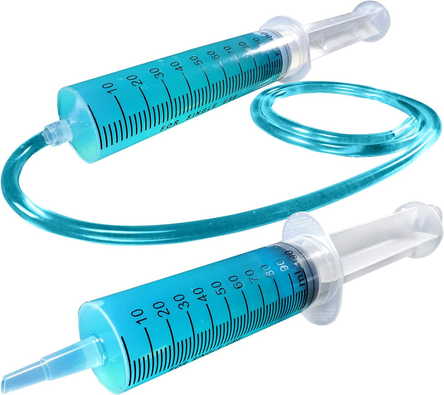 100ml Measuring Syringe Set (2pc) Catheter Tip & Tube (Large Volume) Plastic Disposable Filling & Extractor - Car, Bike, Automotive Oil, Brake Fluid, Hydroponics, Plant Watering | Big Bore, No Needle