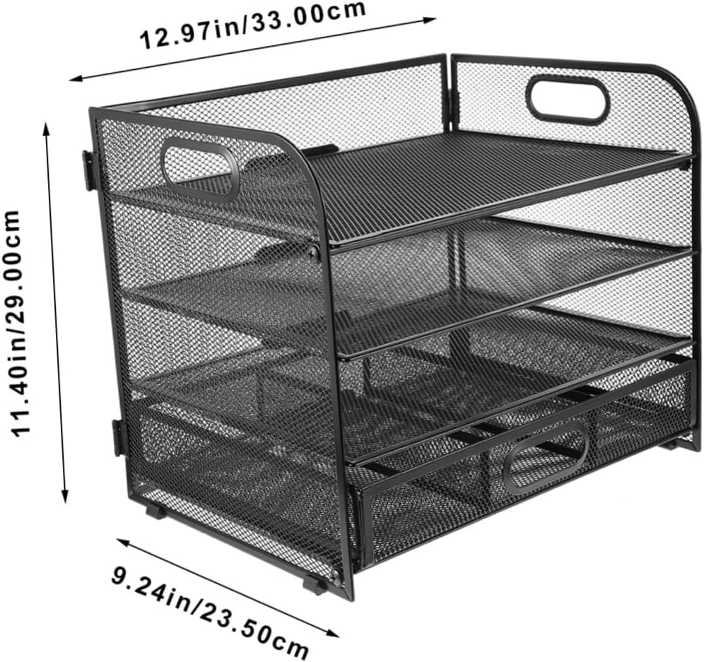 Metal File Organizer with Four Multi-Functional Desktop Document Rack for Office and Home Standing Shelf Unit for Efficient File and Magazine Storage