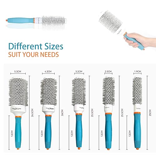 Miniatura 5 de Cepillo redondo para el cabello, cepillo redondo de aceite marroquí de aluminio, cepillo redondo para secar, rizar, alisar (10.6 x 2.3 pulgadas)