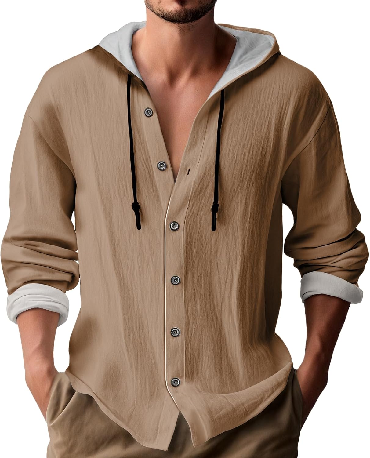 domirica Retro Long Sleeve Hooded sweatshirt for Men Graphic Hoodies Pullover Lightweight Button Down Pullover with Hood