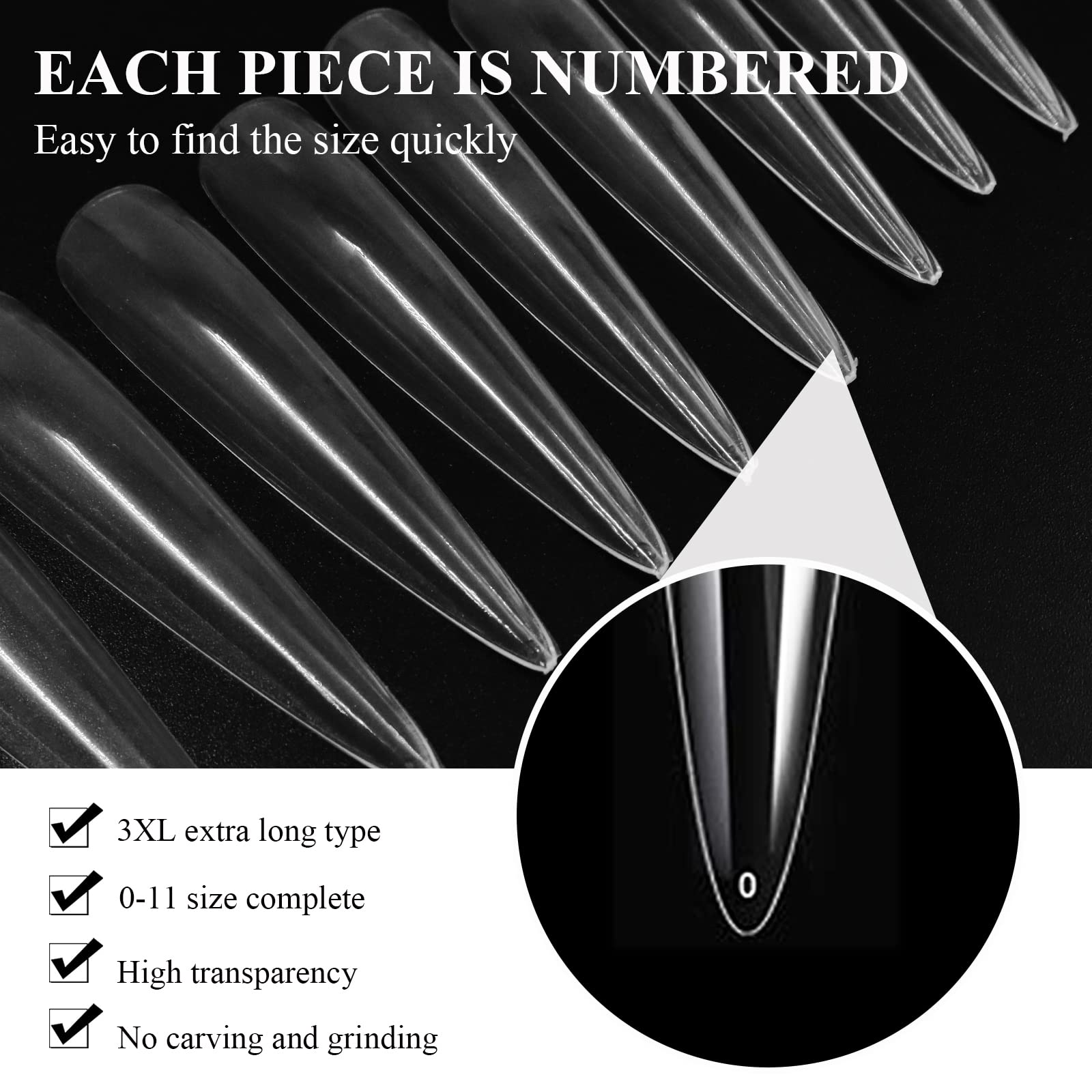 LELE LIFE 240 PCS 12 Size 3XL Stiletto Full Cover Nail Tips - Image 3