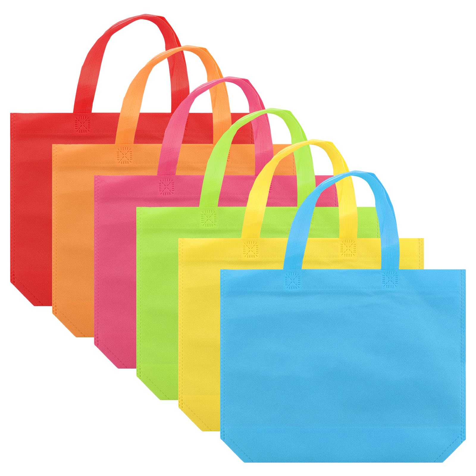Ghligna 60PCS Gift Bags with Handles, 6 Rainbow Colors Party Bag, 33x26cm Reusable Non-Woven Tote Gift Bags for Presents Party Favors, Snacks, Toys - Halloween, Christmas, Wedding, Thanks Giving
