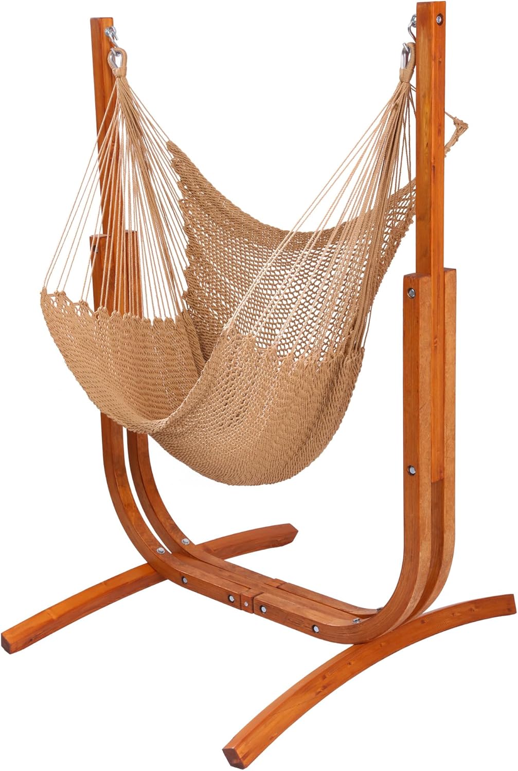 Hammock Chair and Stand Combo, Caribbean Hammock Swing Seat, Sturdy Design, Easy Setup, 70x50, 400LBS Capacity, Patio, Backyard, Porch Relaxation, Saniwerke Jumbo Haven Lounger in Soft Tan