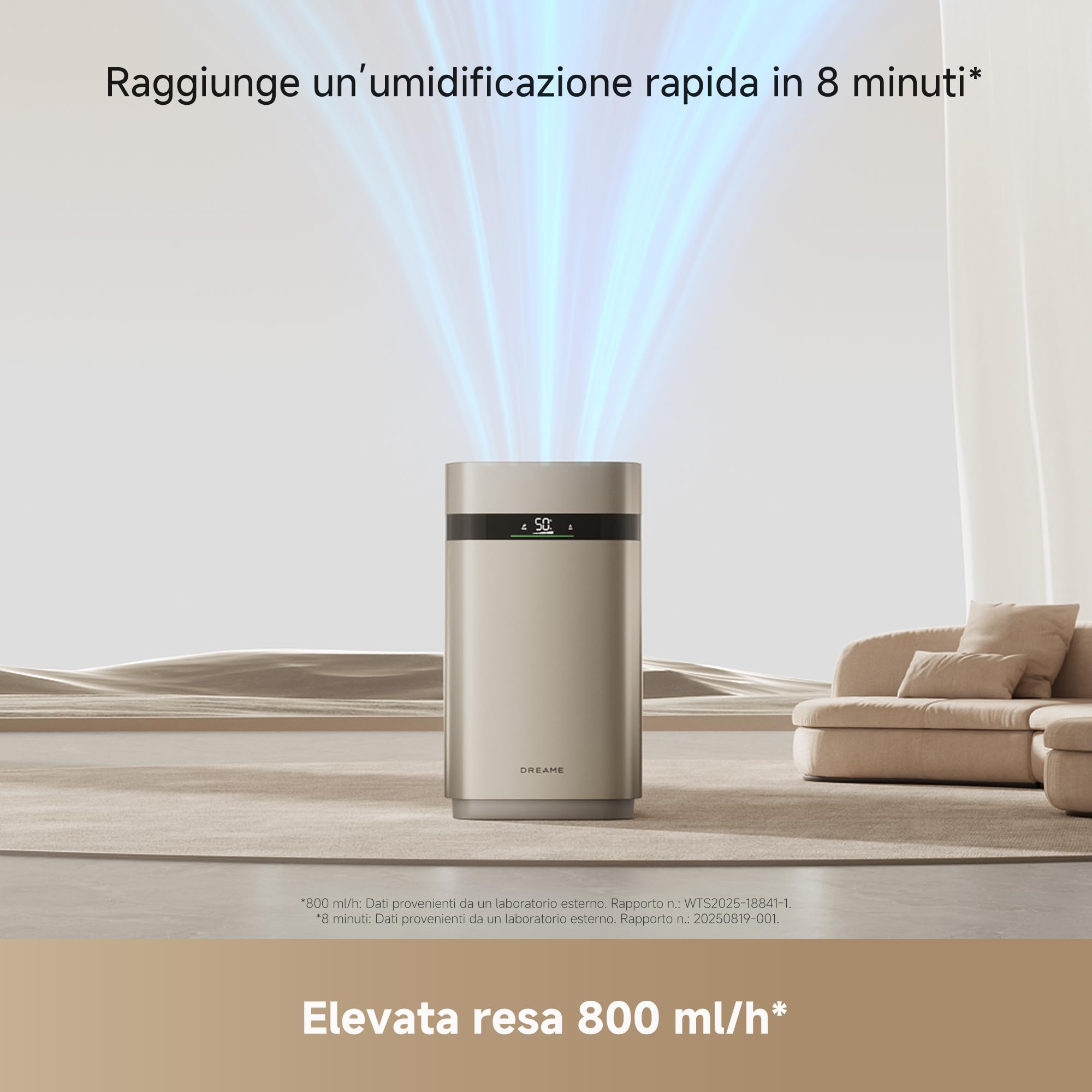 DREAME H40 Umidificatore, Tecnologia Evaporativa senza Nebulizzazione | Umidificazione Rapida 800 mL/h, Serbatoio Acqua 6 L, Purificazione in 4 Fasi, Display Digitale, Telecomando