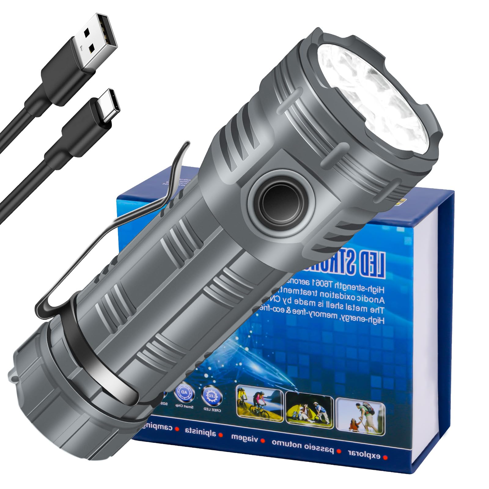 Lampe Torche LED 990000 Lumens – Ultra Puissante – Rechargeable USB – 2x
