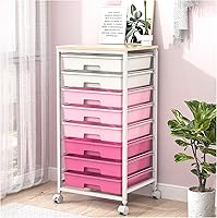 Vista 1 de Rolling Cart with Drawers,Storage Cart with 8 Drawers and Wooden Tabletop,Utility Cart for Living Room,Classroom, Bedroom,Bathroom,Dorm,Office,Rose