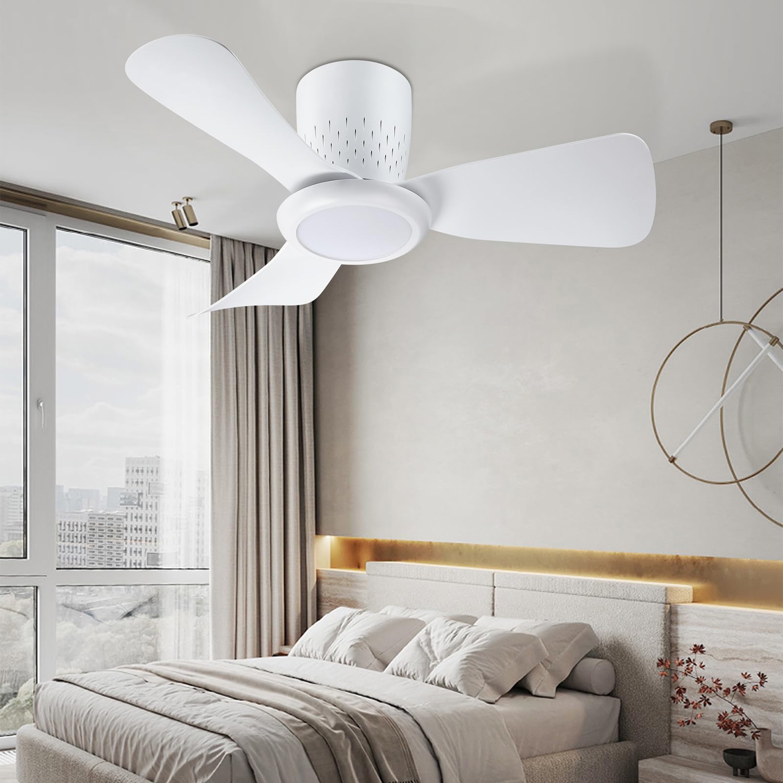 activeallbrite Ventilador de Techo, 15W LED, Motor DC 20W, 6 Velocidades, Ultra silencioso, Función Verano-Invierno, Temporizador, 3 temperaturas de luz, Ø71CM.