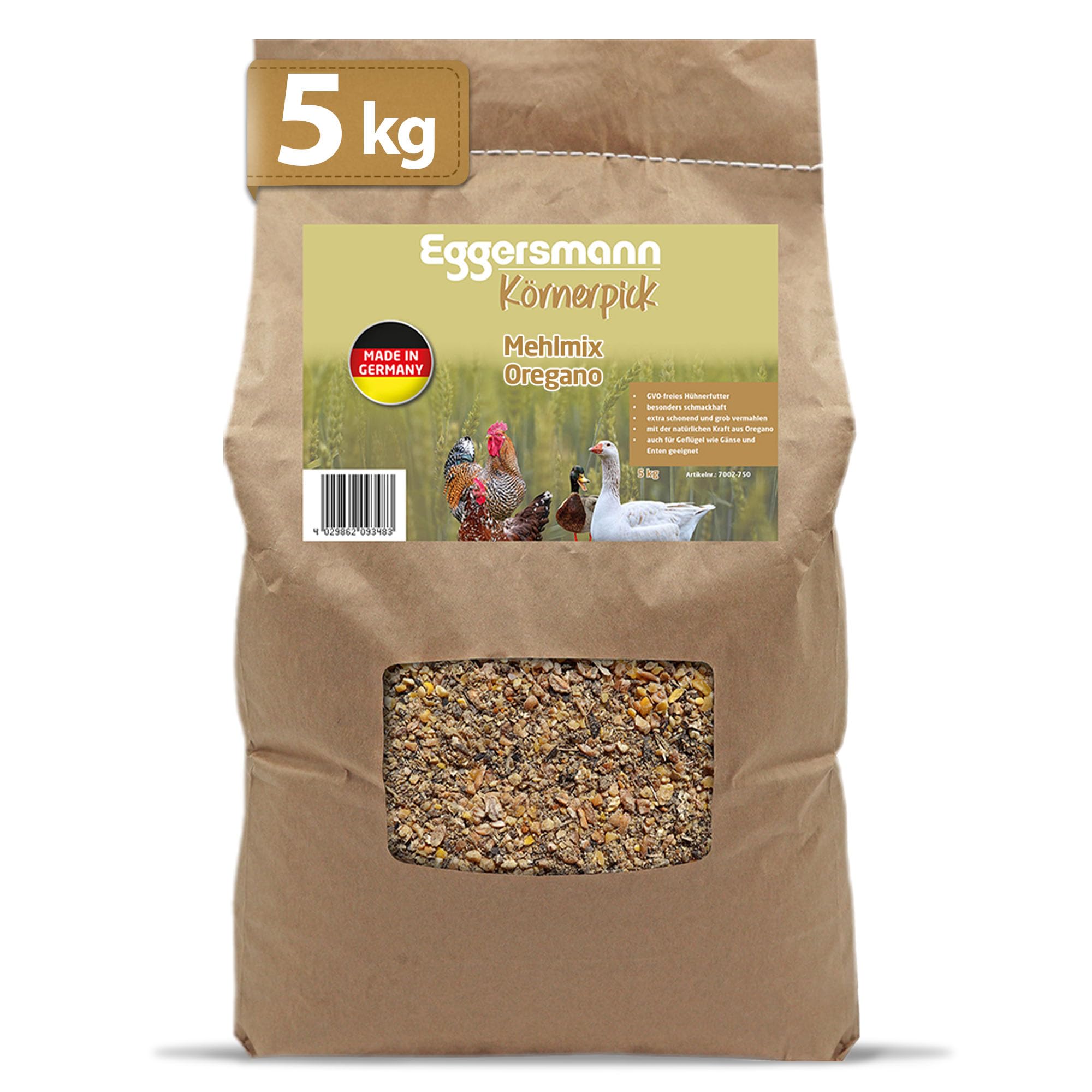 Eggersmann Körnerpick 5kg Hühnerfutter - Mehlmix Oregano - Hühner Legemehl mit der natürlichen Kraft aus Oregano - Premium Legemehl für Hühner Gänse und Enten (5.00 kg (1er Pack))
