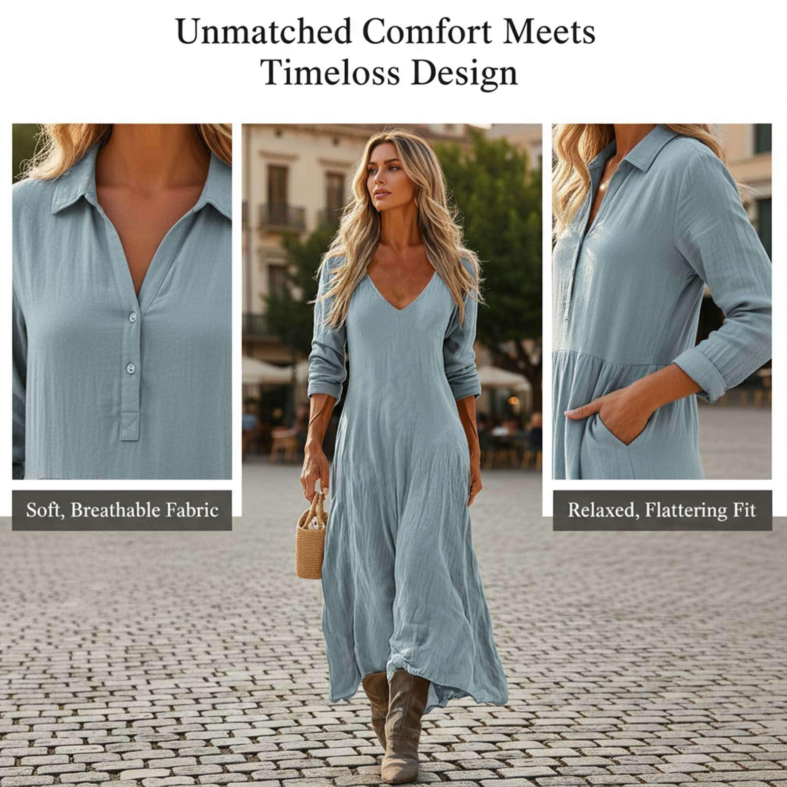 Vestito Donna Lungo Boho Chic Elegante Scollo a V Stampa Vintage Etnica Abito Casual Manica 3/4 per Vacanza Mare Cerimonia Party Cocktail Tunica Svasata Confortevole