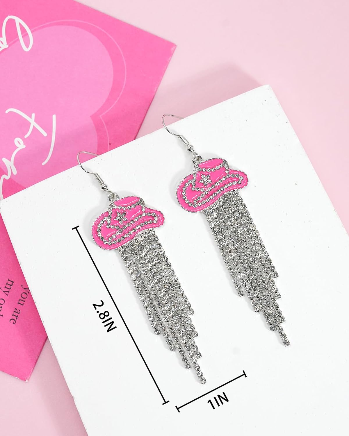 Ronglry Rhinestone Western Hat Earrings Cowgirl Cowboy Earrings for Women Cowboy Chic Outfits for Women Bohemian Rodeo Tassel Drop Dangle Earrings Country Cowgirl Western Jewelry Accessories - Image 3