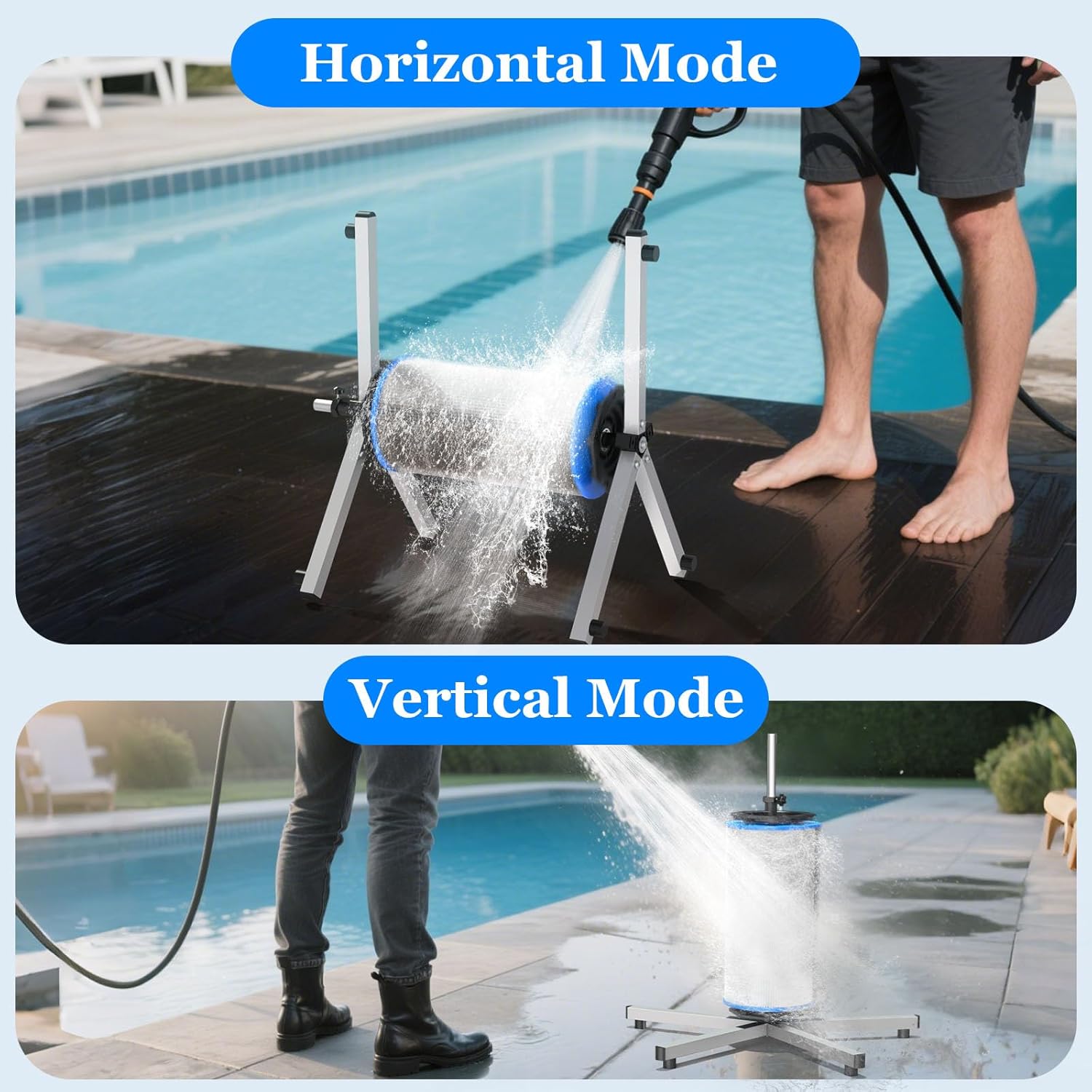 Deerchirp Pool Cartridge Filter Cleaner, Compatible with Filter Cartridges of 3, 4, and 6 inches in Diameter Supports Both Vertical and Horizontal Installation Modes