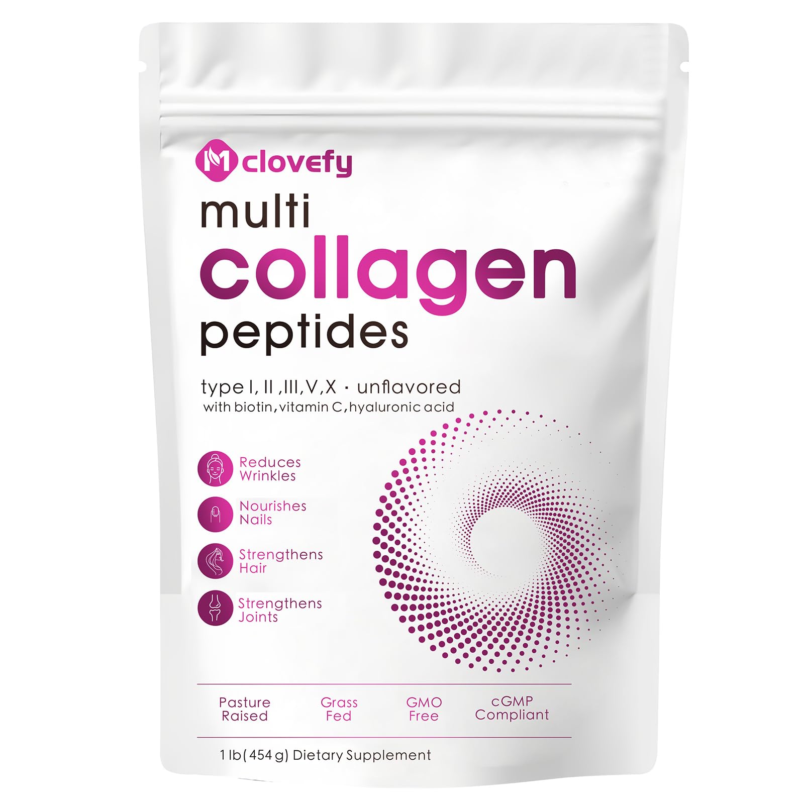 Multi Collagen Peptides Powder 16 Oz 41 Servings - Protein Supplement Type I II III V X with